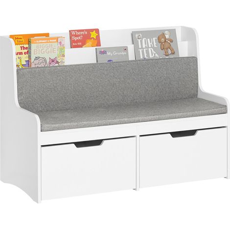 Panca Per Bambini Con Libreria Scatola Portaoggetti Con Ruote Panca Per Scarpe Con Cuscino Sedile Bianco 100x45x70cm KMB66-W SoBuy (1/5)
