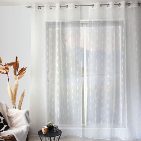 Voilage jacquard à pois ovales à oeillets Blanc 140x240 cm (1/3)