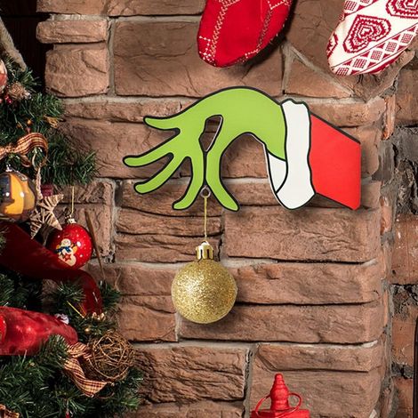 Ornement De Porte En Bois - Grinch Avec Trou De Suspension - Décoration De Noël Pour Intérieur Et Extérieur - 20 X 10 Cm - 1 Pièce (1/5)