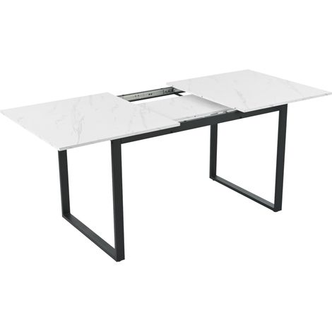Table à manger extensible 140/180x80x75 cm avec plateau MDF blanc effet marbre et pieds en métal carré (1/5)