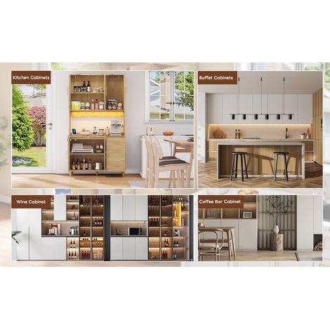 Armoire de cuisine, buffet, lumières décoratives contrôlées par des appareils électroménagers, 2 ports USB, 2 prises électriques. Des compartiments réglables permettent un rangement optimal (1/5)