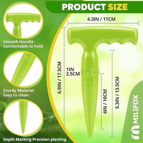 Bulb Planter Tool - Bulb Planter with Measuring Scale for Accurate Planting - Vegetable and Flower Planter (Fluorescent Green) (1/4)