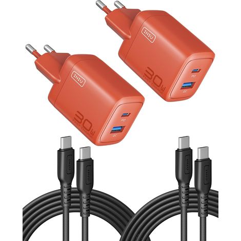 Chargeur USB C, 30W 2Port Prise [USB C + USB A] Chargeur Rapide avec Câble, GaN Tech Adaptateur pour Voyage pour 17 16 Pro Max iPad Air, Galaxy S25 S24 Ultra, 15, Pixel 10 9 etc (1/5)