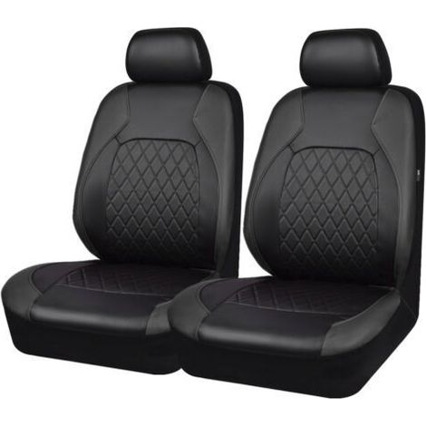 Juego de 2 fundas universales de piel sintética para asientos delanteros - Para asientos delanteros de coche - Se adapta a la mayoría de coches, camiones, furgonetas y SUV (negro)