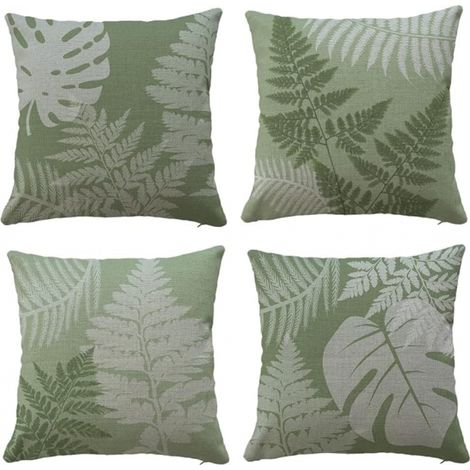 BEBUSINGOTO Housse de coussin pour la maison, le jardin, l'extérieur et l'intérieur, lot de 4 pièces, feuilles vertes sauge, taie d'oreiller pour salon, chaise, canapé, 45 x 45 cm (1/5)
