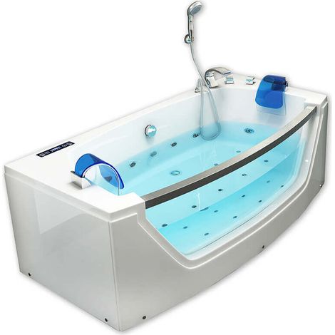Home Deluxe – Baignoire balnéo d'angle 175 x 85 x 60 cm – Acrylique sanitaire renforcé – Chauffage 1500W – Chromothérapie et massage réglable (1/5)