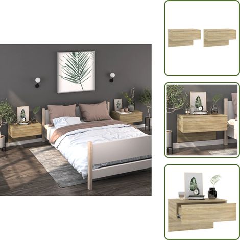 Wand-Nachttische 2 Stk. Sonoma-Eiche - Wandregal - Wohnzimmer Dekoration - Holzregale - Nachtschränkchen - Möbel Online Kaufen (1/5)