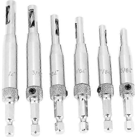 Ensemble de 6 forets à bois pour charnières auto-centreuses de portes d'armoires : 5/64, 7/64, 9/64, 11/64, 13/64 et 1/4 (1/4)