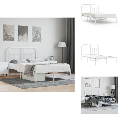 Cadre de lit métal sans matelas et tête de lit blanc 120x200 cm - Cadre De Lit - Lit Double - Lit Metal - Lit Blanc - Meuble Chambre (1/5)