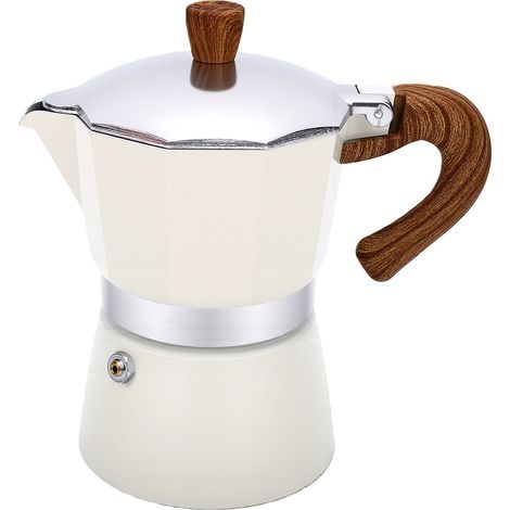 Cafetière à poser sur la plaque de cuisson avec poignée ergonomique, capacité de 150 ml (3 tasses), idéale pour la cuisine, le camping et les voyages. Modèle à valve unique, couleur blanche. (1/5)