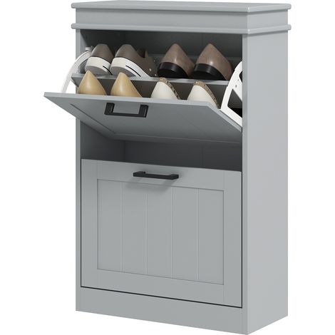Meuble à chaussures, 2 portes abattants, étagères réglables, pour entrée, couloir, 54 x 24 x 82,5 cm, gris