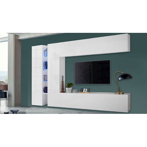 Parete Soggiorno moderno, composizione bianco lucido da cm 280 - MARUSKA