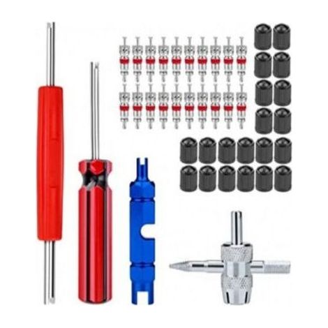 44pcs-Demonte Obus Valve Kit D\\'outils Réparation Démonte Obus de Valve Double et à Une Tête Remplacement Velo Moto (1/5)
