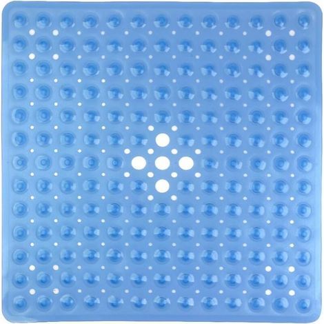 Tapete de ducha antideslizante cuadrado de PVC 53 × 53 cm, tapete de baño con ventosas para cocina y baño - Azul (1/4)