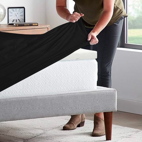 Lenzuolo Sotto 100% Cotone Per Materassi Alti Fino 30 Cm Avvolgente Lenzuola Con Angoli Elastici Singolo Matrimoniale Copri Topper Salvamaterasso Nero - Singolo
