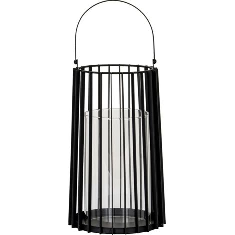 Lynk Large Lantern with Handle and Candle Holder - Glass - L22 x W22 x H50 cm - Black