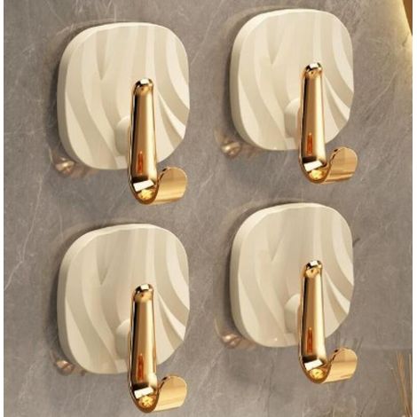 Vier selbstklebende Acrylhaken, geeignet für Badezimmer, Küchen, Schlafzimmer usw., wasserdichte Aufbewahrung, beige. (1/5)