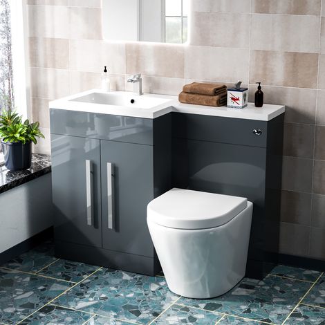 Aric 1100mm LH Freestanding Grey Vanity with BTW Rimless Toilet, WC & Basin (1/5)