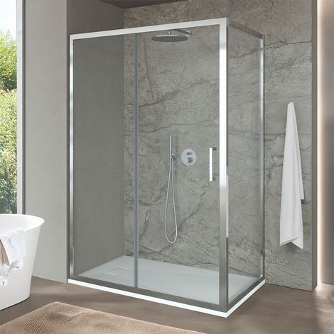 Box doccia angolare 90x120 con porta scorrevole in vetro temperato trasparente e profili cromo Ted (1/5)