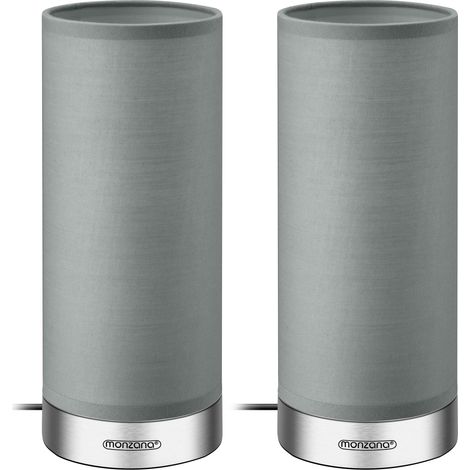 Monzana LED Tischlampe 2er Set Stoffschirm Touch Dimmbar E14 Schlafzimmer Wohnzimmer Tischleuchte Nachttischlampe Nachttischleuchte Grau & Satin Nickel (1/5)