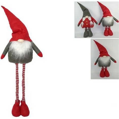 Gnomo elfo lui e lei babbo babba natale rosso per decorazioni natalizie addobbi idea regalo piedi penzolanti set 2 in tessuto (1/5)