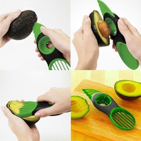 Avocadoschäler, Obstschneider, Hobel, grünes Küchenutensil (1/4)