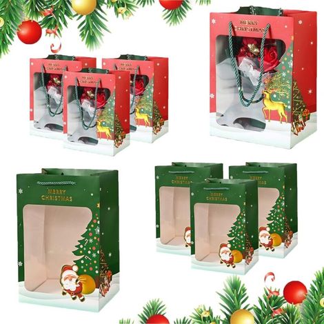 CCYKXA Set of 8 gift boxes with transparent window - Paper Christmas bags with handle - For packaging banquet gifts, sweets, biscuits