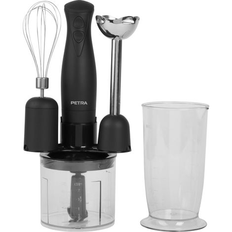 Petra PT2827BMBLKVDE Frullatore 3 in 1 - Frullatore a Immersione Portatile, 350W, 2 Velocità, Lama a 4 Ali, 700ml Bicchiere Graduato, 500ml Mini Tritatutto, Accessorio per Puré, Frusta in Acciaio Inox (1/5)
