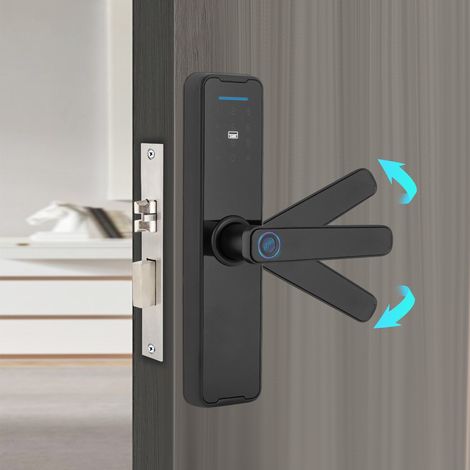 Serrure intelligente, poignée de porte intelligente avec serrure à empreinte digitale, serrure biométrique avec clé (1/5)