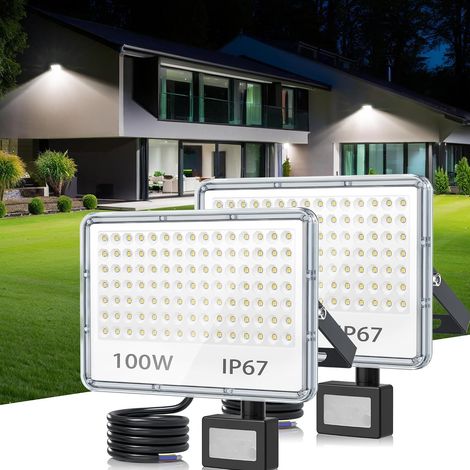 Projecteur LED Extérieur avec Détecteur 100W,10000LM Spot Extérieur 6500K Spot Exterieur Detecteur Mouvement, IP67 Etanche Projecteur LED Extérieur avec Détecteur pour Jardin Garage Entrée,2 PC (1/5)
