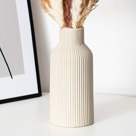 Vase rond en céramique beige mat de 20 cm, design moderne, style bohème,pour une décoration esthétique (1/4)