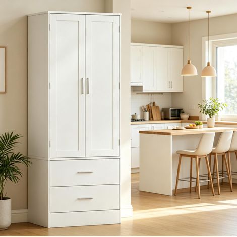 Mobile cucina alto 60x40x159 cm MDF bianco, 2 ante, 2 cassetti, ripiani regolabili - CHICFURN (1/5)