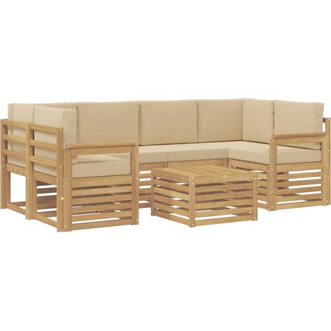 Conjunto de sofás de exterior con cojín 7 pcs y Beige Poliéster vidaXL