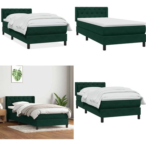 vidaXL Boxspringbett mit Matratze Dunkelgrün 80x220 cm Samt (1/5)