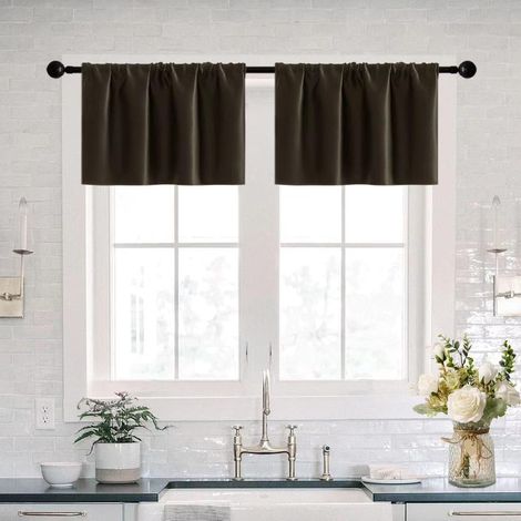 Lot de 2 cantonnières imperméables avec passe-tringle pour fenêtre de salle de bain, cuisine, café foncé, 80 x 35 cm de long, marron chocolat (1/5)