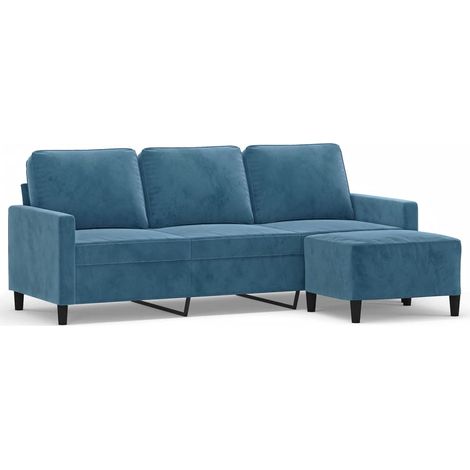 Canapé à 3 places,Sofa pour Salon,Banquette avec repose-pieds Bleu 180 cm Velours CFW648449 (1/5)