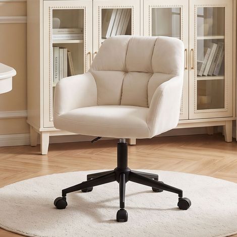 Wahson Office Chair in Velvet Upholstered Task Chair Height Adjustable Modern Swivel Desk Chair with Wheels for Home Office, Beige