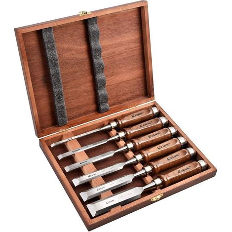 EZARC 6-teiliges Stechbeitel Set für Holz in Holzkiste, für Anfänger und Profis (1/5)