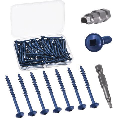 100 Stück 8 × 2" Taschenlochschrauben in 5 Größen mit 1-teiligem Bit-Sortiment, Grobgewinde-Holzschrauben, selbstschneidend, Vierkantantrieb (1/5)