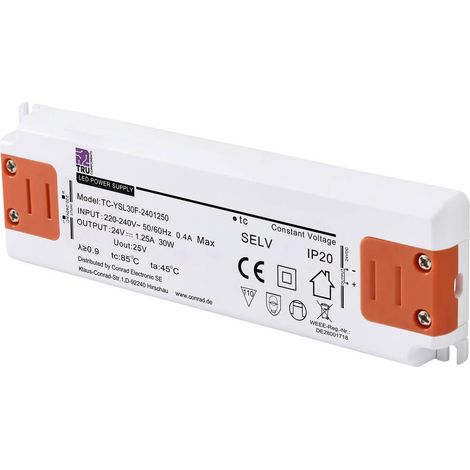 TRU COMPONENTS TC-YSL30F-2401250 Trasformatore per LED Tensione costante 30 W 1.25 A 24 V/DC adatto per mobili, Sovrate