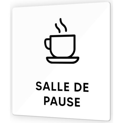Petit panneau signalétique pour mairie format 9 x 9 cm en Plexi Picto Noir - Modèle Salle de Pause (1/3)