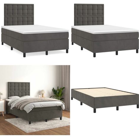 Sommier à lattes de lit et matelas gris foncé 120x190cm velours - Lit Tapissier - Lit Velours - Lit Double - Literie - Chambre À Coucher - Home & Living