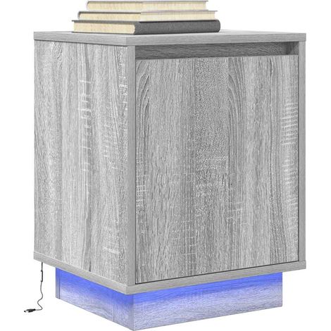 Nachttisch mit LED-Leuchten Grau Sonoma 38x34x50 cm