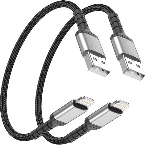 Lot de 2 câbles USB vers Lightning courts de 50 cm - Certifié MFi - Câble de charge rapide tressé - Câble de charge court pour iPhone 14 13 12 11 Pro Max Xs Xr X 8 7 6 Plus SE iPad Air/Mini (1/5)