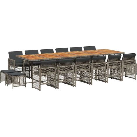 Maison Exclusive - 17-tlg. Garten-Essgruppe mit Kissen Grau Poly