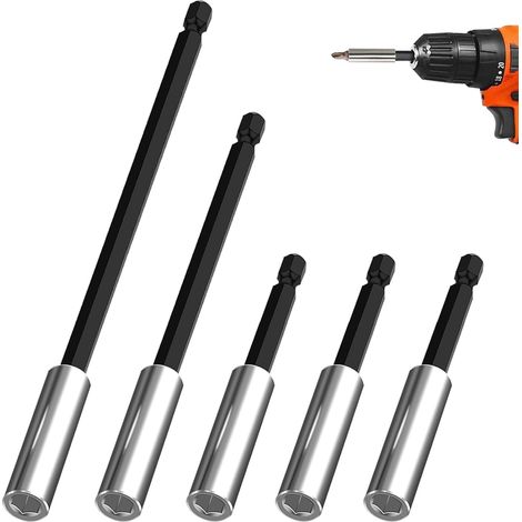 Lot de 5 porte-embouts magnétiques - 60 mm, 100 mm, 150 mm, porte-embout 1/4" - Adaptateur long en acier inoxydable - Support d'embout magnétique pour foret (1/5)