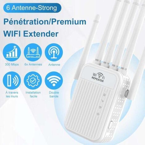 NALOOKAMIC Répéteur WiFi, Puissant amplificateur de Signal WiFi, 6 antennes, 2 Port LAN, WiFi/Extender 2,4 GHz, Couverture jusqu'à 1200 m², idéal pour Le Bureau et la Maison, Installation Facile (1/3)