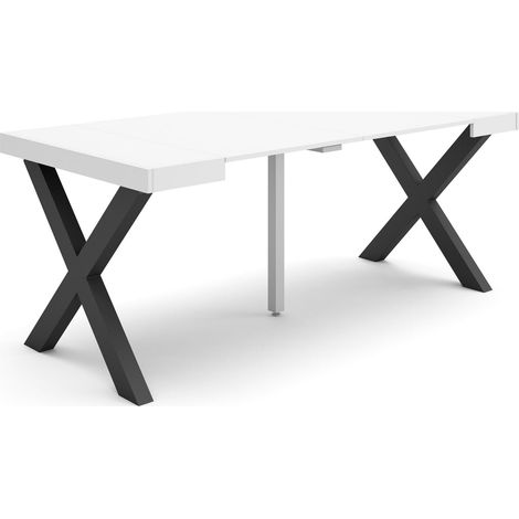 Table Console Extensible Console Meuble 180 pour 8 Personnes Pieds Bois Massif Style Moderne Blanc (1/5)