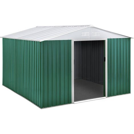 Habitat Et Jardin – Abri de jardin métal 7,06 m² – Structure en acier galvanisé – Double porte coulissante – 4 grilles de ventilation – Couleur vert