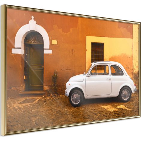 Affiche Murale Encadrée "White Car" 45 x 30 cm Or